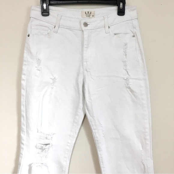 L.T.J. Letter To Juliet High Rise White Romeo Distressed Straight Raw Hem Jeans - Picture 3 of 16